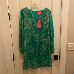 Lilly Pulitzer Teal Dress with Gold Patterns